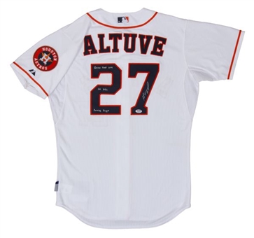 2014 Jose Altuve Game Worn and Signed Houston Astros Home Jersey From Game He Passed Biggio to Break Astros Single-Season Hit Record (MLB Authenticated)